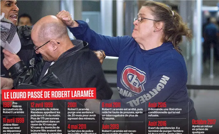  ?? PHOTO D’ARCHIVES, CHANTAL POIRIER ?? En juin 2012, la mère de Jolène Riendeau, Dolorès Soucy, avait asséné un coup de poing à Robert Laramée dans un corridor du palais de justice de Montréal. Laramée venait d’être acquitté des accusation­s d’agression sexuelle qui pesaient contre lui, mais...