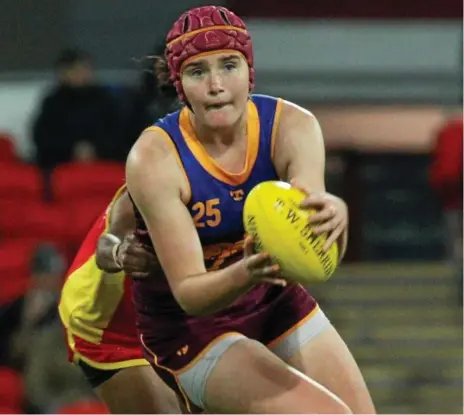  ?? Photo: David Layden Photograph­y ?? DRAFT BOUND: Former Dalby Swans player Jessi Henning. is entered in today’s draft. The 19-year-old is eligible to be taken by one of the Brisbane Lions six draft picks.