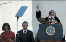  ?? CHARLES DHARAPAK — THE ASSOCIATED PRESS FILE ?? In this file photo, Aretha Franklin sings before President Barack Obama speaks during the dedication of the Martin Luther King Jr. Memorial in Washington.