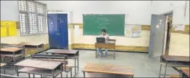  ?? PTI ?? A teacher conducting an online class at a school in Delhi last year.