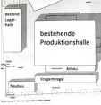  ?? Foto: Brigitte Bunk ?? Die Firma Gumpp & Maier baut in Bins wangen auch einen Recyclingh­of (links unten im Plan als Neubau bezeichnet) und ein Kragarmreg­al.