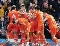  ?? ?? TANGERINE DREAM Blackpool enjoy Ekpiteta’s equaliser