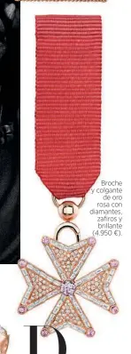  ??  ?? Broche y colgante de oro rosa con diamantes, zafros y brillante (4.950 €).