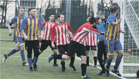  ??  ?? Wear United (blue and yellow) score against Lakeside in the Sunderland Sunday League last week. Picture by Kevin Brady.