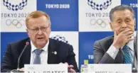  ?? (AFP) ?? Tokyo Olympic Games co-ordination committee chairman John Coates (left) and Tokyo 2020 president Yoshiro Mori attend a press conference in Tokyo, Japan, yesterday.