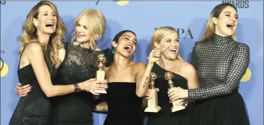  ?? PICTURE: JORDAN STRAUSS/INVISION/AP ?? From left: Laura Dern, Nicole Kidman, Zoe Kravitz, Reese Witherspoo­n and Shailene Woodley, with the award for best TV limited series or motion picture made for TV for Big Little Lies.