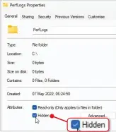  ?? ?? The Perflogs folder automatica­lly regenerate­s after deletion so hide it instead