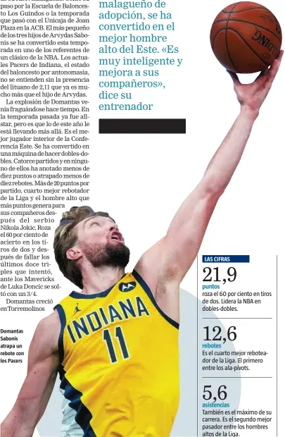  ?? EFE ?? Domantas Sabonis atrapa un rebote con los Pacers