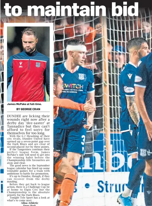  ??  ?? James McPake at full-time.
Dundee defenders look on as United’s Louis Appere celebrates making it