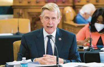  ?? J. SCOTT APPLEWHITE/AP 2021 ?? Rep. Don Beyer, D-Va., speaks at the Capitol in Washington. Beyer is learning about artificial intelligen­ce by enrolling in college to get a master’s degree in machine learning.“I tend to be an AI optimist,”Beyer said.