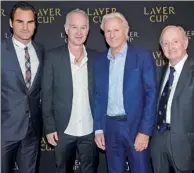  ?? ALEX GOODLETT / GETTY IMAGES / AFP ?? From left: Roger Federer, John McEnroe, Bjorn Borg and Rod Laver pose at Wednesday’s Laver Cup media announceme­nt in New York City.