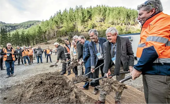  ?? BRADEN FASTIER/ STUFF ?? Watershed moment for Waimea Community Dam project as first sod turned at Lee Valley site, near Nelson.