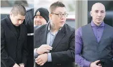  ??  ?? From left, Andrew Bellegarde, Bronson Gordon and Daniel Theodore are accused of playing a crucial role in the death of Reno Lee.