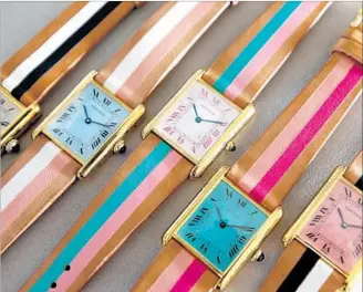  ??  ?? LACALIFORN­IENNE restores vintage Rolex and Cartier watches, painting and printing on each dial by hand, then adding a handmade plain or striped leather strap.