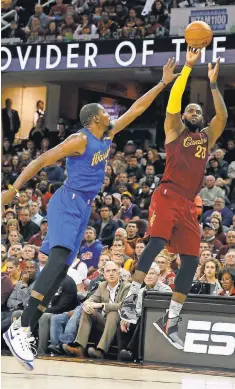  ?? BRIAN SPURLOCK, USA TODAY SPORTS ?? LeBron James, right, and the Cavaliers face Kevin Durant and the Warriors. The teams have met in the last two Finals.