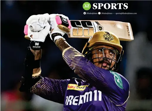  ?? — AFP ?? Kolkata Knight Riders’ Sunil Narine plays a shot during the match against Delhi Capitals.