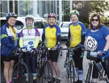  ??  ?? Martina Sherlock, Jane Stagg, Eva Mulrooney, Kathleen Byrne and Rosaleen Mullen at the Sligo Park hotel before the cycle.