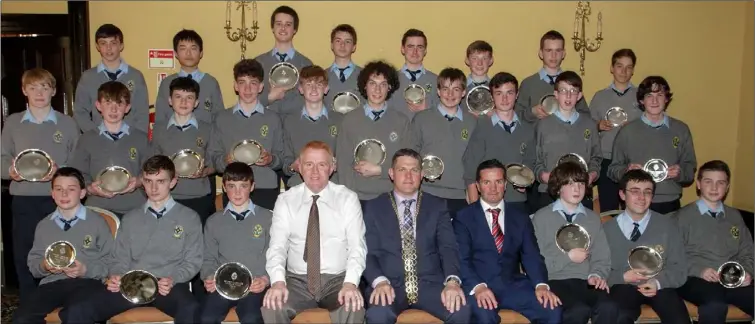  ??  ?? Second Year award winners in the Riverbank House Hotel with principal Michael Mahon, Mayor of Wexford Ger Carthy and deputy principal John Hegarty.