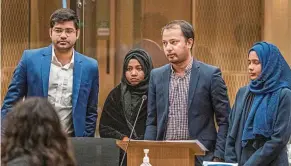  ?? — Reuters ?? Solemn stand: Family members of a victim giving their statement at the High Court in Christchur­ch.