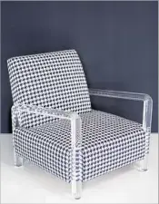  ?? Www.HStudio.com ?? LUCITE-FRAMED Wilson Chair with houndstoot­h upholstery by HStudio. Price upon request.