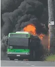  ??  ?? The bus on fire at Elanora.