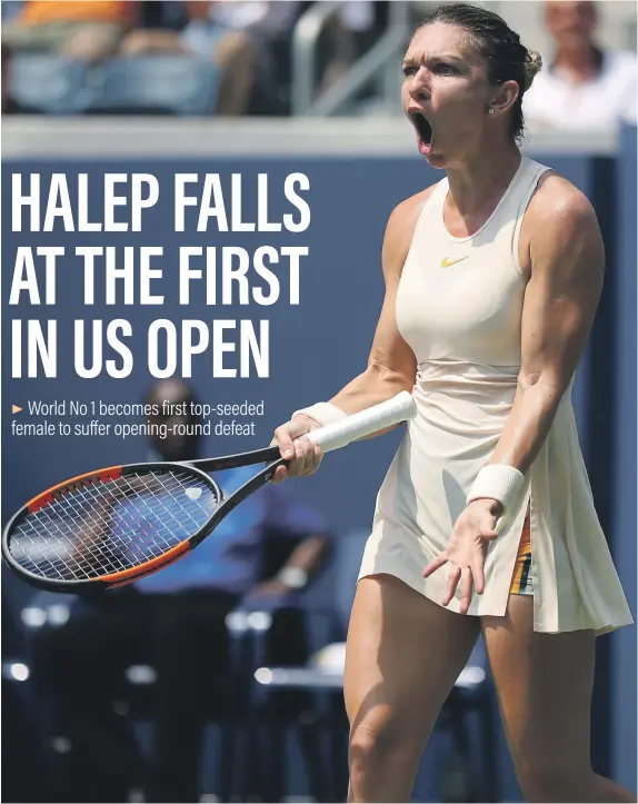  ??  ?? Simona Halep was thrashed 6-2, 6-4 by Kaia Kanepi in the first match on the newly renovated Louis Armstrong Stadium at Flushing Meadows yesterday