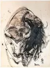  ?? ?? > Bison, Pen and Ink, 1957