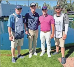  ?? COURTESY OF KRISTOFFER MARSHALL ?? Arizona State Amateur champion Kristoffer Marshall played as a marker in the Charles Schwab Cup Championsh­ip last week at Phoenix Country Club. From left to right: Billy Lewis, caddie for Kevin Sutherland; PGA Tour Champions golfer Kevin Sutherland; Kristoffer Marshall; and Holden Huff, caddie for Marshall.