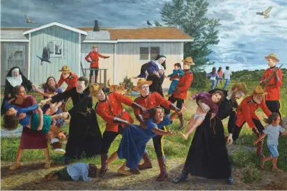  ??  ?? Kent Monkman (Cree), The
Scream, 2017, acrylic paint on canvas, 84 x 132". Native Arts acquisitio­n fund, Purchased with funds from Loren G. Lipson, M.D.