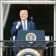  ?? (AP) ?? President Donald Trump speaks from the Blue Room Balcony of the White House to a crowd of supporters on Oct 10, in Washington.