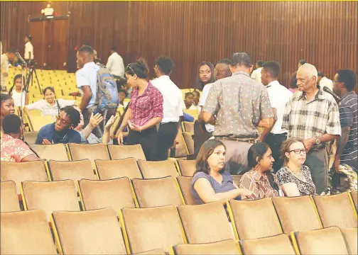  ?? (Photo by Keno George) ?? While Prime Minister Moses Nagamootoo attempted to explain that government will “possibly” review VAT on private tuition fees in 2018, attendees at yesterday’s public consultati­on on the issue walked out.
