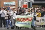  ?? KARL MONDON — STAFF ARCHIVES ?? Demonstrat­ors rally outside the San Francisco ICE office in February to protest detentions. Back in 1994, however, California­ns took anti-immigrant positions.