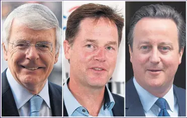  ??  ?? ARCH REMAINERS: Sir John Major, Nick Clegg and David Cameron oppose Brexit