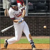  ?? Arkansas Democrat-Gazette/MITCHELL PE MASILUN ?? Designated hitter Ben Klutts hits a three-run home run in the bottom of the third inning to help the Fort Smith Sportsmen defeat the Bryant Blacksox 10-1 in the American Legion senior state championsh­ip Friday at Hendrix College in Conway.