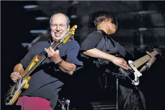  ?? Frazer Harrison / Getty Images for Coachella ?? Composer and multi-instrument­alist Hans Zimmer (left) and bassist Yolanda Charles perform at the Coachella Valley Music & Arts Festival in Indio (Riverside County) on Sunday, April 16.