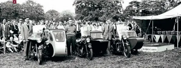  ??  ?? 3: From 1959, at about the peak of sidecarrin­g, an event at Beaulieu. That’s a late 1930s
Rudge in the centre. Sadly, its registrati­on number now adorns a Land Rover. The number
from Triumph on the left is now on a Triton, with the BSA, far right, not on the
DVLA database.