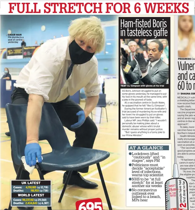  ??  ?? CHAIR MAN PM disinfects a seat at centre yesterday