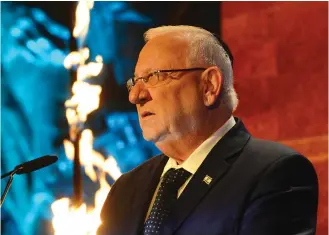  ?? (Marc Israel Sellem/The Jerusalem Post) ?? PRESIDENT REUVEN RIVLIN addresses the Holocaust Remembranc­e Day opening ceremony at Yad Vashem on Sunday.