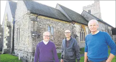  ?? Picture: John Westhrop ?? Rev John Huggins, Keith Newing, Stonemason, from Canterbury and Andrew Barr, Chairman of the Friends of St Mary