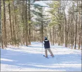  ?? John Torsiello / For Hearst Connecticu­t Media ?? A skier on a trail at Ski Sundown in New Hartford.