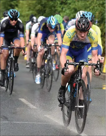  ??  ?? Barry Hughes (Drogheda Wheelers) heads for third place in the A2 category at the Brendan Campbell Memorial races in Donore.