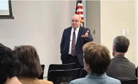  ?? (The Sentinel-Record/ Donald Cross) ?? National Park College presidenti­al candidate finalist Joel Michaelis, vice president of instructio­n at Southeast Community College in Lincoln, Nebraska, speaks Tuesday afternoon to community members inside the NPC Student Commons.