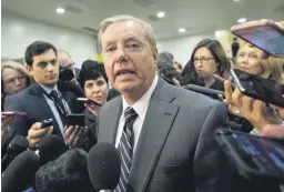  ??  ?? Sen. Lindsey Graham, R-S.C., chairman of the Subcommitt­ee on Crime and Terrorism, speaks to reporters after a closed-door security briefing by CIA Director Gina Haspel on the slaying of Saudi journalist Jamal Khashoggi and the involvemen­t of Saudi Crown Prince Mohammed bin Salman, at the Capitol in Washington, Dec. 4.