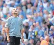  ??  ?? City manager Pep Guardiola reacts after his team is denied a goal following a VAR review against Southampto­n.