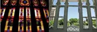  ??  ?? This combinatio­n of pictures shows (left) a view of the stained glass windows at the Sursock Museum, as photograph­ed in the neighborho­od of Ashrafiyeh on October 5, 2015; and (right) an image of the museum taken on August 8, 2020, showing its damaged facade with empty windows after their stained glass was broken in the aftermath of the massive blast at the port of Beirut.