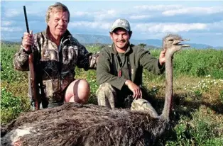  ?? ?? Slayed: This ostrich was shot in the rump by Alan Matson, left, who is based in Buckingham­shire and whose Facebook page makes no mention of bloody pursuits, presenting him as a gent of the English countrysid­e