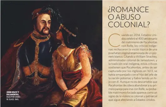  ??  ?? JOHN ROLFE Y POCAHONTAS. ÓLEO POR JAMES W. GLASS. 1845.