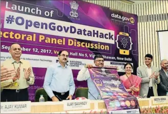  ?? HT FILE ?? The Union minister of law and electronic­s and informatio­n technology, Ravi Shankar Prasad, at the launch of Hackathon in New Delhi in September this year. The participan­ts were urged to use the open data from government website to develop apps.