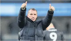  ?? REUTERS ?? Brendan Rodgers gestures to fans after Leicester’s loss to Man City.