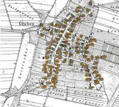  ?? Grafik: Gemeinde Graben / Repro: Uwe Bolten ?? Bevor offizielle Straßenbez­eichnungen eingeführt wurden, existierte­n in Graben nur Hausnummer­n.